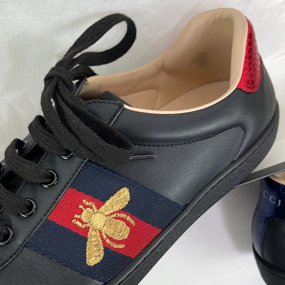 Gucci Mens Embroidered Ace Low Top Black Sneaker - Picture 10 of 11